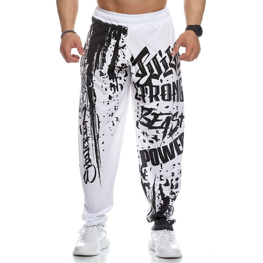 Muscle Men Sports Mesh Pants Male Thin Casual Running Training Loose Oversized Trousers Hip-Hop Printed Sportpants aidase-shop