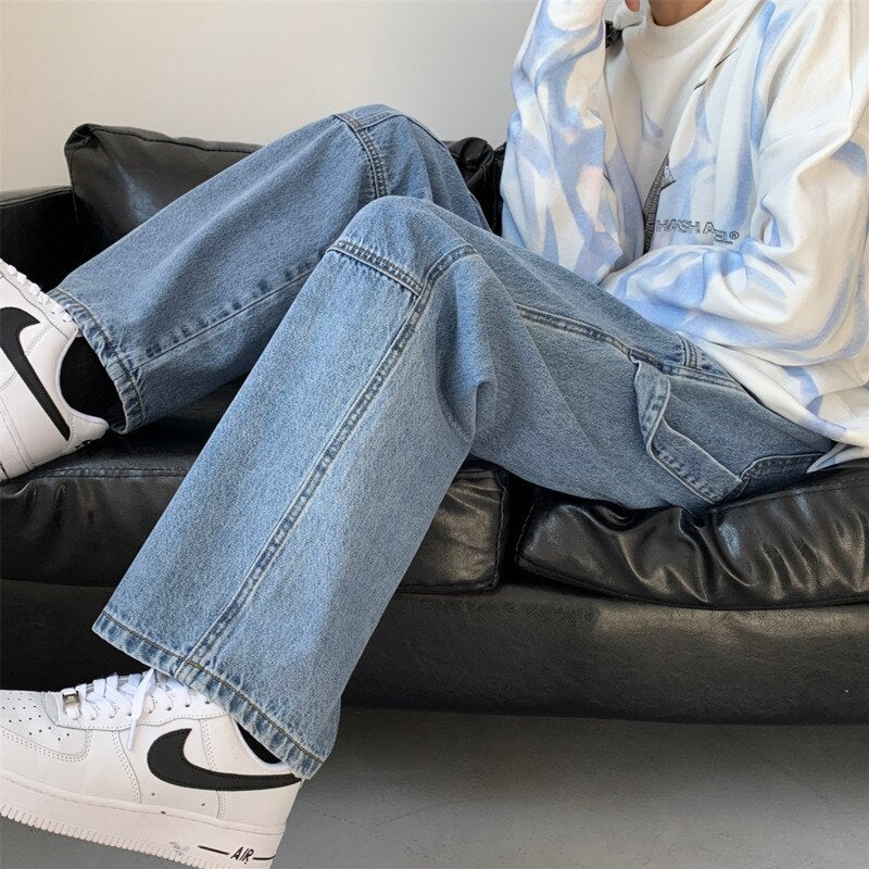 Blue White Black Baggy Jeans Men Fashion Casual Wide Leg Jeans Men Streetwear Loose Hip Hop Straight Denim Pants Mens Trousers aidase-shop