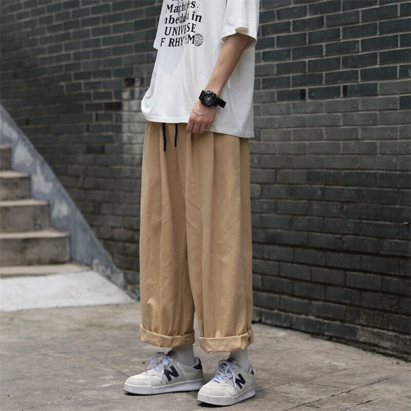 Summer Cotton Casual Pants Men Fashion Oversized Wide Leg Pants Men Japanese Streetwear Loose Straight Pants Mens Trousers M-3XL aidase-shop