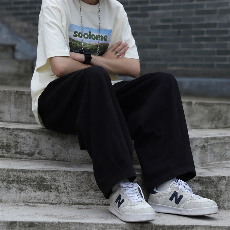 Summer Cotton Casual Pants Men Fashion Oversized Wide Leg Pants Men Japanese Streetwear Loose Straight Pants Mens Trousers M-3XL aidase-shop