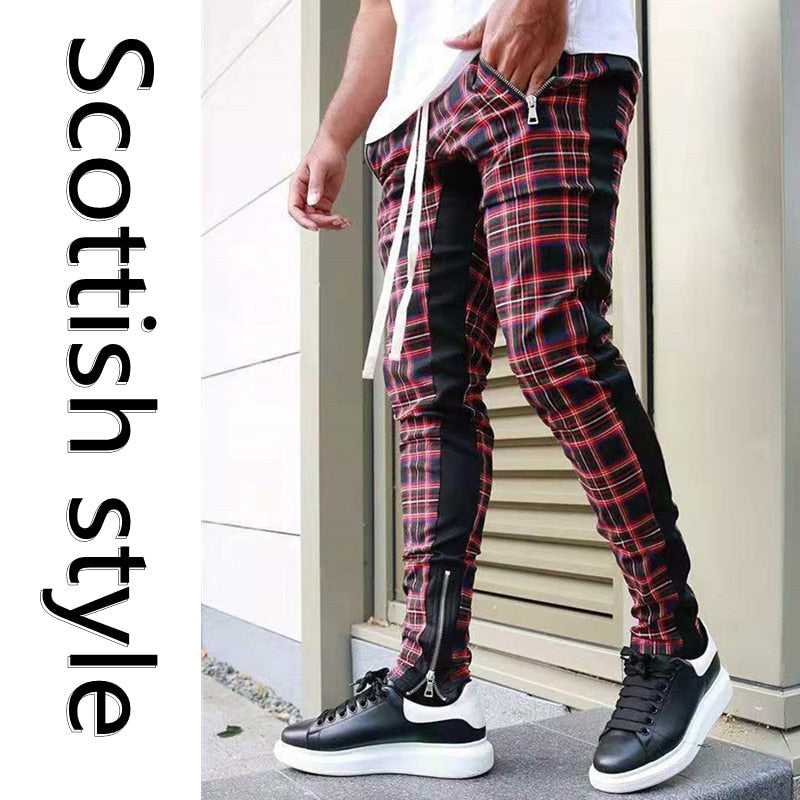 Scottish Style Plaid Sweatpants Men Street Fashion Trousers Casual Sports Joggers Pants aidase-shop