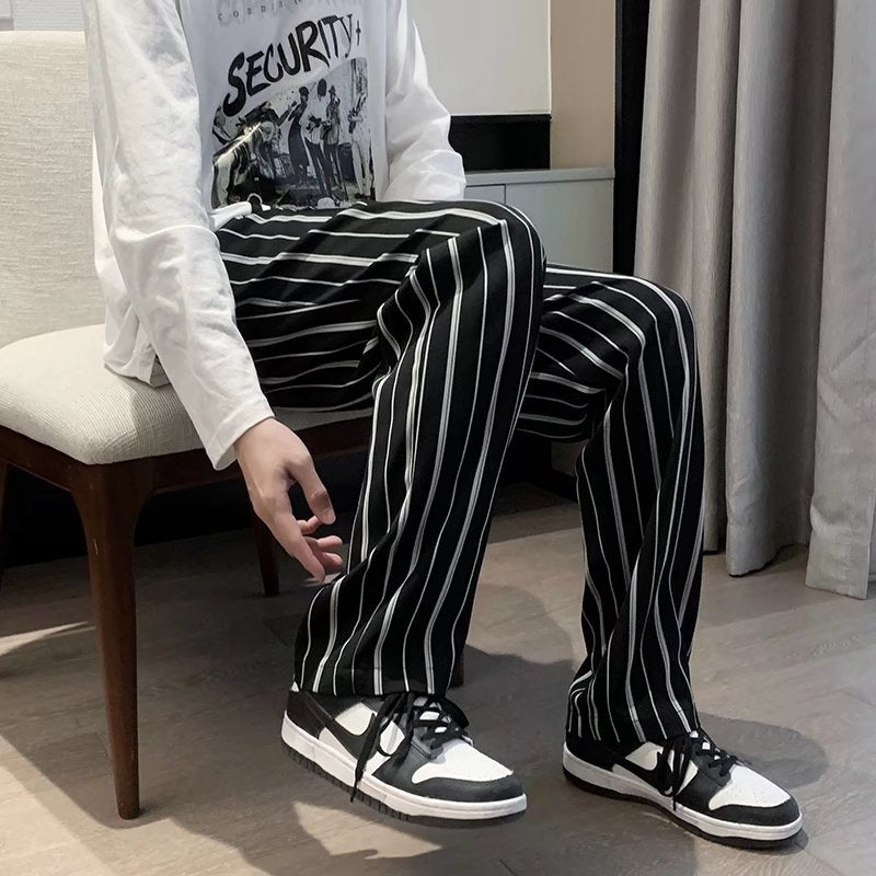 Fashion Mens Stripe Pants Japanese Retro Casual Streetwear Drawstring Wild Harem Sweatpants aidase-shop