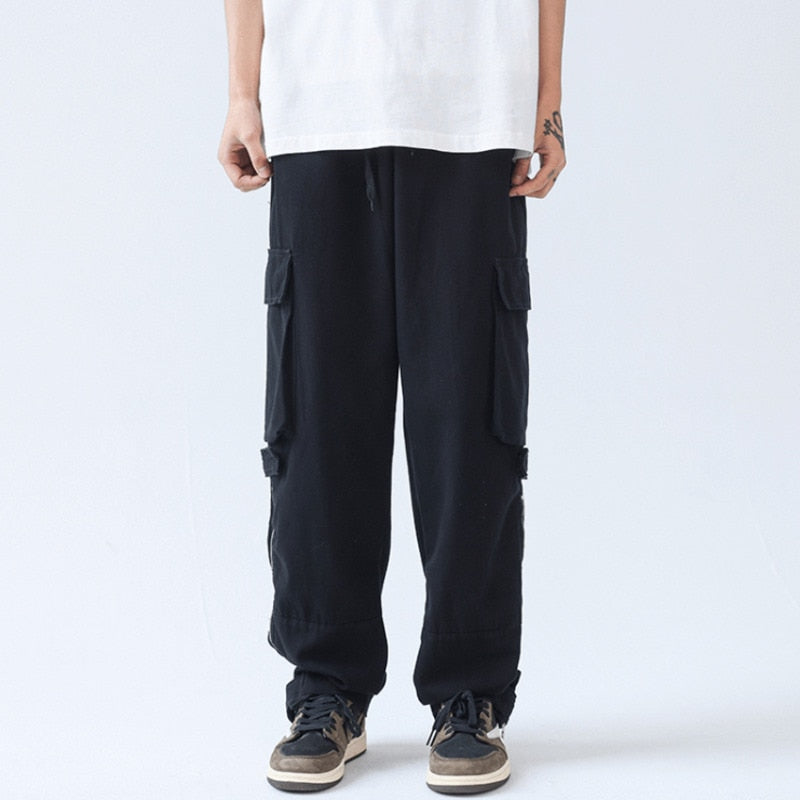 Black/Beige Cargo Pants Men Fashion Pocket Casual Pants Mens Japanese Streetwear Loose Hip Hop Straight Pants Mens Trousers aidase-shop