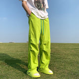 American Trend Y2k Parachute Casual Pants Mens Baggy Solid Color Quick Drying Cargo Pants Waterproof Ice Silk Straight Trousers aidase-shop