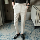 Aidase   2022 Brand Clothing Men Spring Stylecasual Nine Cent Trousers/Male Slim Fit High-Grade Pure Cotton Stripe Suit Pants Black Beige aidase-shop
