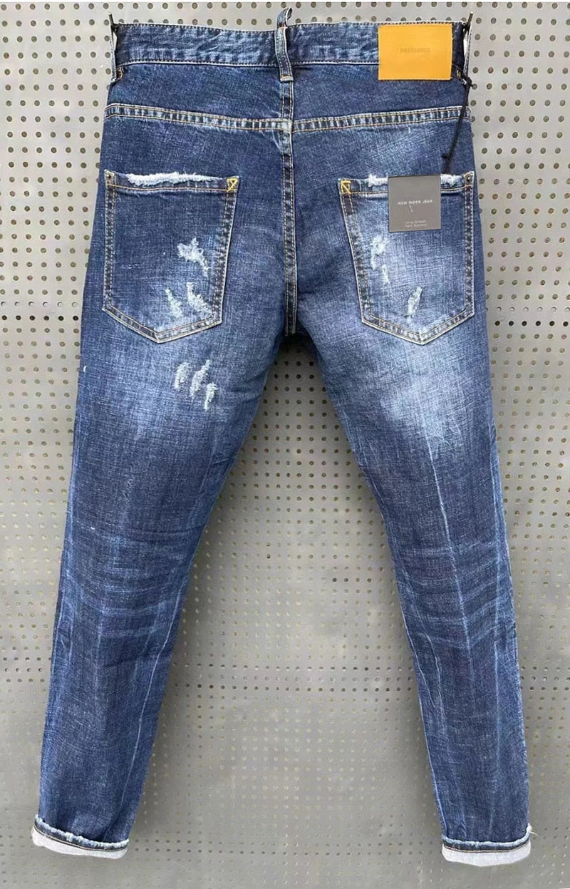 Aidase  Men Ripped Skinny Denim Jeans Luxury Brand Dsq2 Street Wear Fit Jeans Pants Quality Men Holes Stretch Denim Pants Casual Jeans aidase-shop