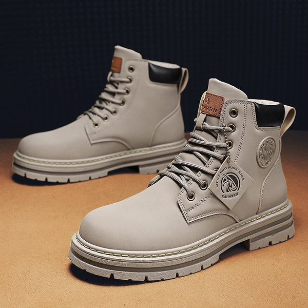 High Top Boots Men Leather Shoes Fashion Motorcycle Ankle Military Boo – aidase-shop