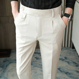 Aidase   2022 Brand Clothing Men Spring Stylecasual Nine Cent Trousers/Male Slim Fit High-Grade Pure Cotton Stripe Suit Pants Black Beige aidase-shop