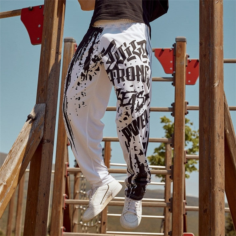 Muscle Men Sports Mesh Pants Male Thin Casual Running Training Loose Oversized Trousers Hip-Hop Printed Sportpants aidase-shop
