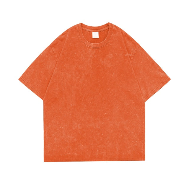 Tee Shirt Batik Acid Washed T-shirt Men Solid Color Short Sleeve Tops American Cotton Heavy Fabric Summer Luxury Male Tees S-2XL aidase-shop