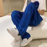 3-color Pleated Pants Men Fashion Casual Wide-leg Pants Mens Japanese Streetwear Loose Straight Ice Silk Pants Mens Trousers aidase-shop