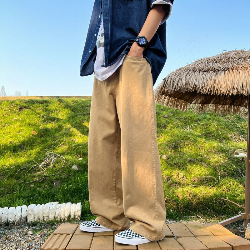 Spring Cotton Casual Pants Men Fashion Multicolor Wide Leg Pants Men Streetwear Loose Hip Hop Straight Pants Mens Trousers M-2XL aidase-shop