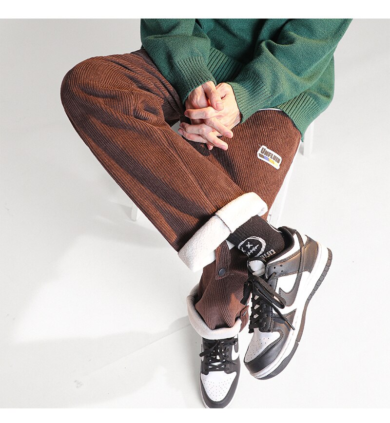 High Street Corduroy Thicken Men's Pants Fashion Design Brand Loose Straight Male Casual Warm Trousers Streetwear Pants aidase-shop