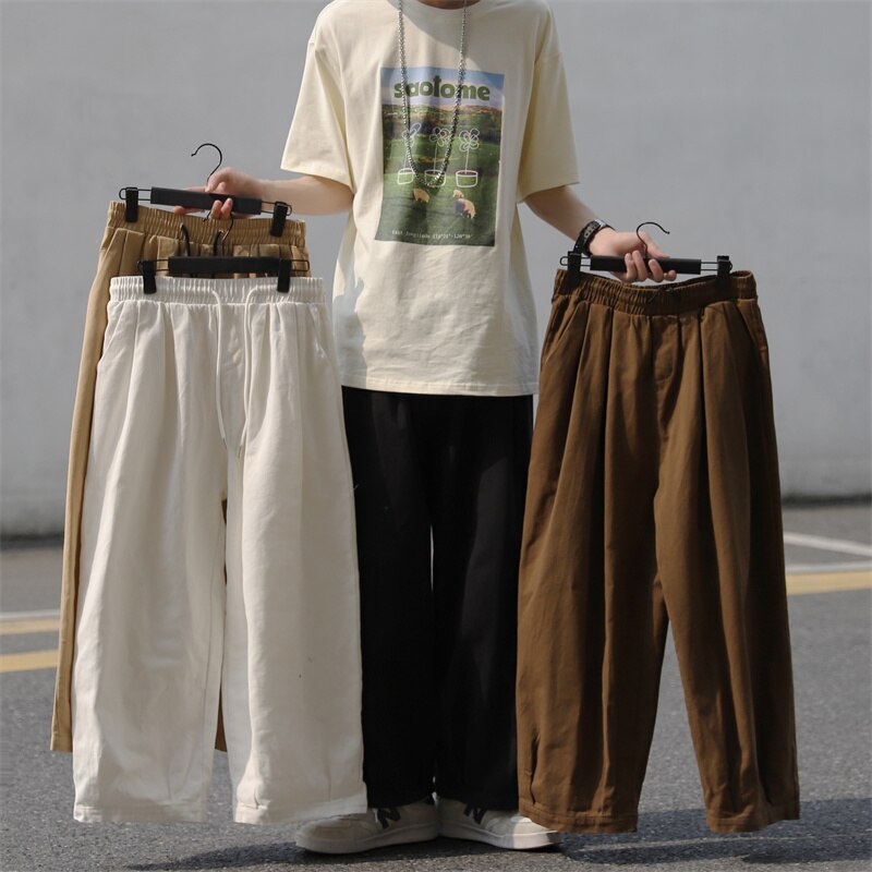 Summer Cotton Casual Pants Men Fashion Oversized Wide Leg Pants Men Japanese Streetwear Loose Straight Pants Mens Trousers M-3XL aidase-shop