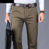 Aidase 4 Colors 98% Cotton Casual Pants Men  New Classic Style Straight Loose High Waist Elastic Trousers Male Brand Clothes