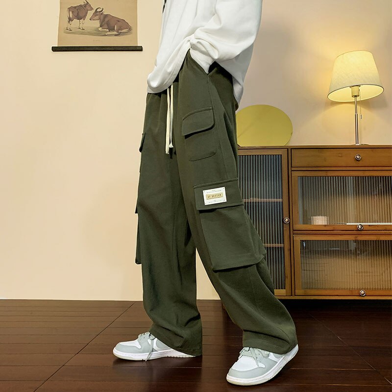 Multi Pockets Cargo Pants American Style Street Plus Size Man Loose Casual Streetwear Wide Leg Joggers Hip Hop Trousers aidase-shop