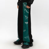 Niche Split Trousers PU Leather Splicing Design Casual Pants Loose High Straight Contrast Color Male Fashion Winter aidase-shop