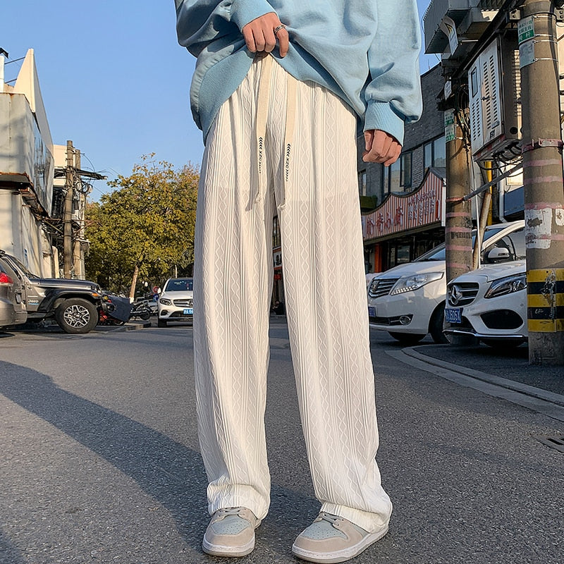 Summer New Drape Wave Striped Casual Pants Men's Loose American Oversized Wide Leg Pant Male Elastic Waist Street Sweatpant aidase-shop