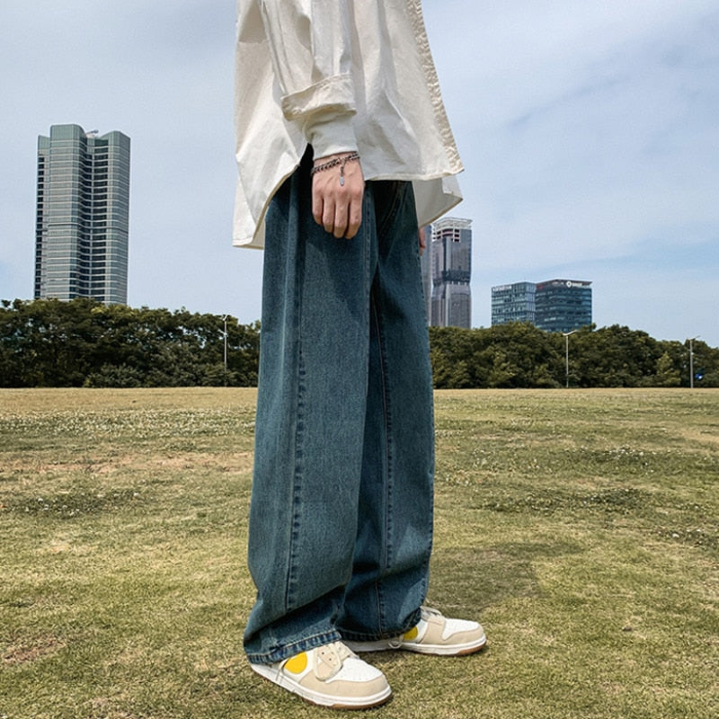 Autumn Blue/Black Baggy Jeans Men's Fashion Casual Straight Jeans Men Streetwear Hip Hop Loose Denim Pants Mens Trousers S-2XL aidase-shop