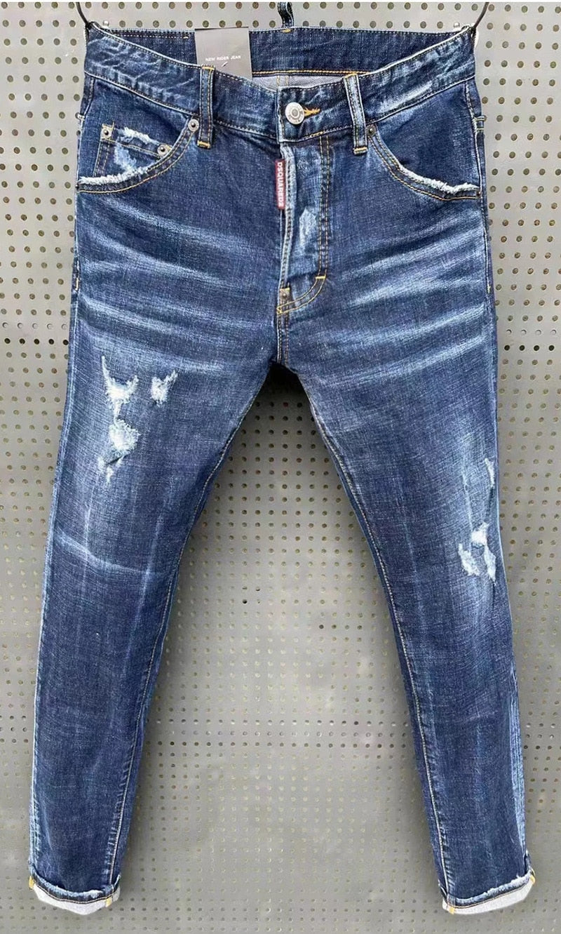 Aidase  Men Ripped Skinny Denim Jeans Luxury Brand Dsq2 Street Wear Fit Jeans Pants Quality Men Holes Stretch Denim Pants Casual Jeans aidase-shop