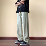 Japanese Style Trend Y2k Baggy Straight Jeans Men's Summer New Wide Leg Solid Color Casual Denim Pants Male High Street Trousers aidase-shop