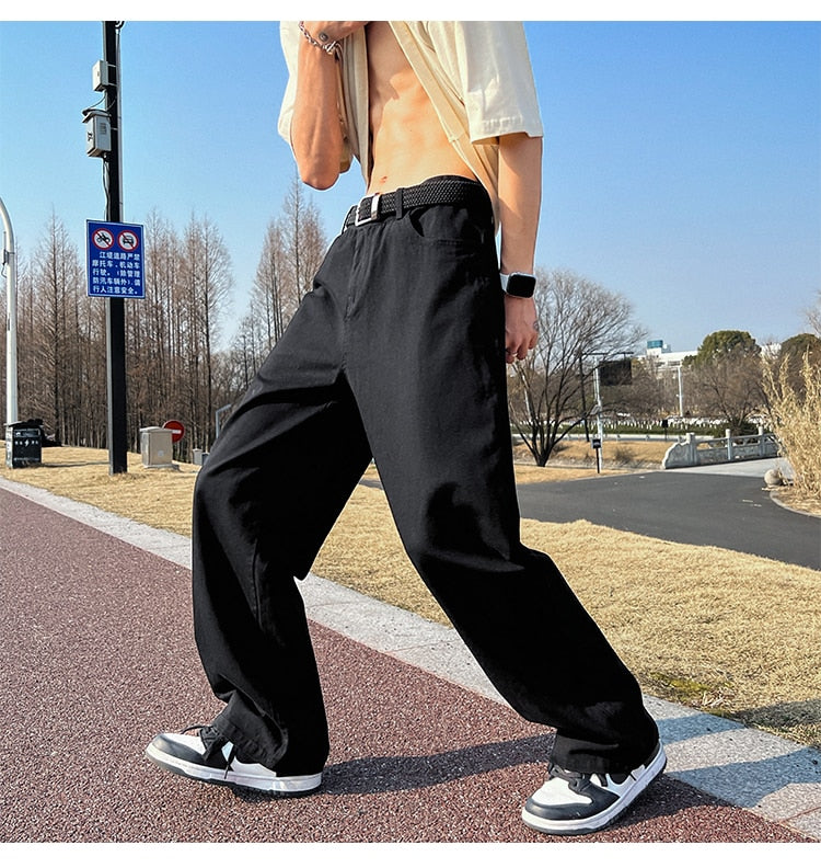 Spring Cotton Casual Pants Men Fashion Multicolor Wide Leg Pants Men Streetwear Loose Hip Hop Straight Pants Mens Trousers M-2XL aidase-shop