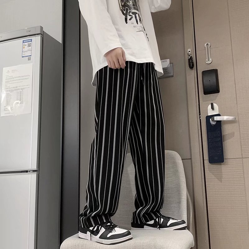 Fashion Mens Stripe Pants Japanese Retro Casual Streetwear Drawstring Wild Harem Sweatpants aidase-shop