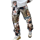 Men Pants Spring/Autumn Streetwear Printed Pants Straight Loose Mid Waist Casual Trousers Men Fashion Full Length Pants aidase-shop