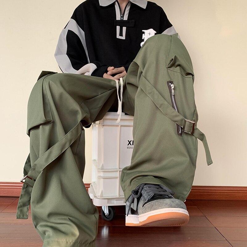 Green Cargo Pants Men Oversize Zipper Black Cargo Trousers Male Streetwear Hip Hop Pocket Loose Casual Workwear 5XL aidase-shop