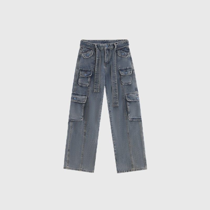 Vintage Cargo Jeans Men Denim Trousers Male Distressed Vintage Pants Streetwear Hip Hop Pocket Safari Style Casual aidase-shop