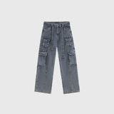 Vintage Cargo Jeans Men Denim Trousers Male Distressed Vintage Pants Streetwear Hip Hop Pocket Safari Style Casual aidase-shop