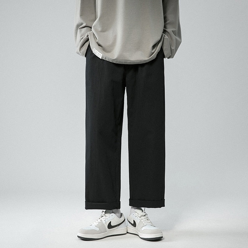 Legible Men's Pants Retro Ankle Length Casual Cotton Pant Male Elastic Waist Loose Pant Man aidase-shop