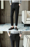 Aidase   2022 Brand Clothing Men Spring Stylecasual Nine Cent Trousers/Male Slim Fit High-Grade Pure Cotton Stripe Suit Pants Black Beige aidase-shop