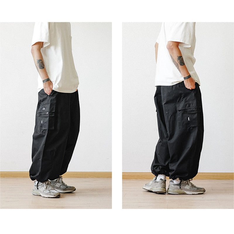 Multi-Pocket Cargo Pants Men's Casual Solid Colour Straight Pants Baggy Wide-leg Cropped Pants Men Ankle-length Pants aidase-shop