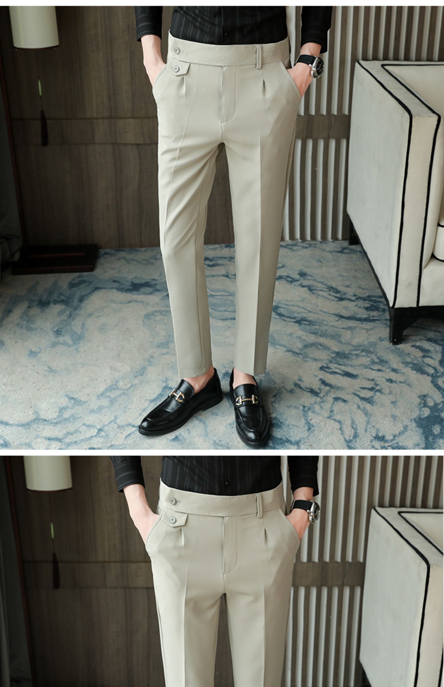 Aidase   2022 Brand Clothing Men Spring Stylecasual Nine Cent Trousers/Male Slim Fit High-Grade Pure Cotton Stripe Suit Pants Black Beige aidase-shop