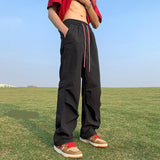 American Trend Y2k Parachute Casual Pants Mens Baggy Solid Color Quick Drying Cargo Pants Waterproof Ice Silk Straight Trousers aidase-shop
