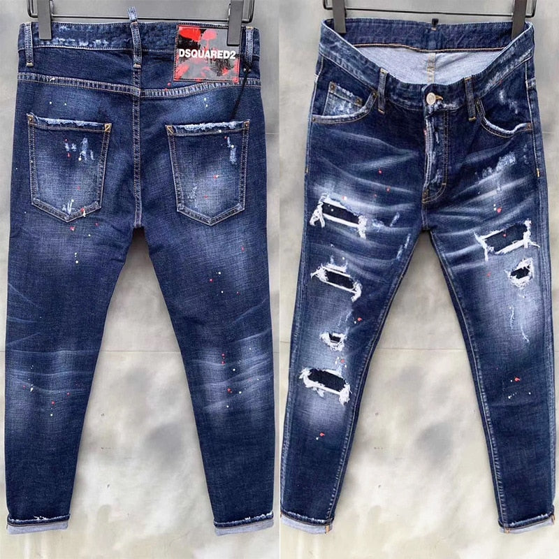 Aidase  Men Ripped Skinny Denim Jeans Luxury Brand Dsq2 Street Wear Fit Jeans Pants Quality Men Holes Stretch Denim Pants Casual Jeans aidase-shop
