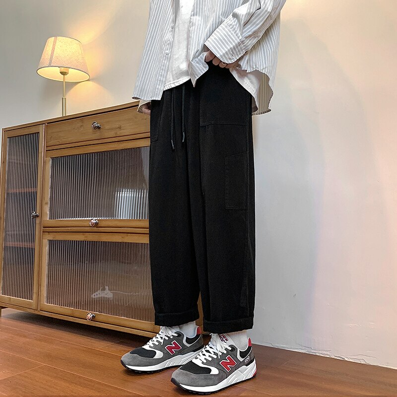 Joggers Cargo Pants for Men Casual Hip Hop Wide Leg Elastic High Waist Loose Straight Harem Trousers Oversized Black Cargo Pants aidase-shop