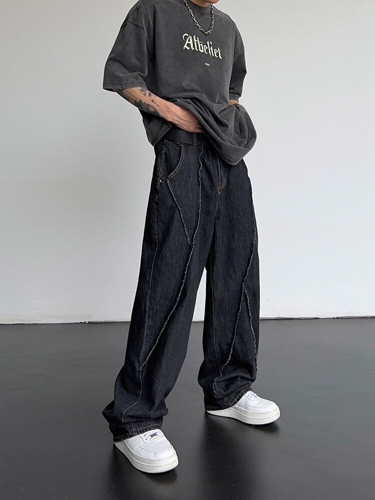 Hip Hop Distressed Jeans Pants Men Ripped Patchwork Denim Trousers Male Oversize Loose Casual Japanese Streetwear 5XL aidase-shop