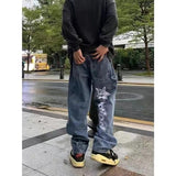 Y2K Hip-hop Demon Print Oversized Jeans Pants Men New Fashion Casual Harajuku Gothic Loose Straight Stacked Trousers Streetwear aidase-shop