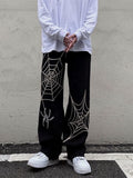 Summer Spider Web Embroidery Straight Casual Jeans Pants Men Women Vibe Style Ripped Loose Denim Trousers  New Streetwear aidase-shop