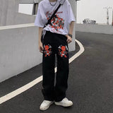 Y2K Hip-hop Demon Print Oversized Jeans Pants Men New Fashion Casual Harajuku Gothic Loose Straight Stacked Trousers Streetwear aidase-shop