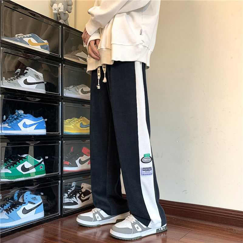 Men's Corduroy Pants Fashion Straight Leg Loose Trousers Casual Sweatpants Pantalons aidase-shop