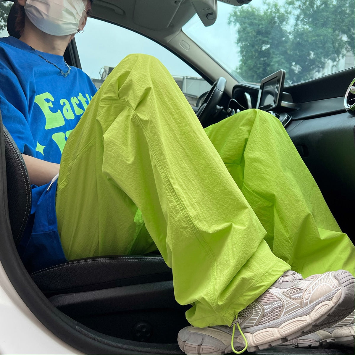 American Trend Y2k Parachute Casual Pants Mens Baggy Solid Color Quick Drying Cargo Pants Waterproof Ice Silk Straight Trousers aidase-shop