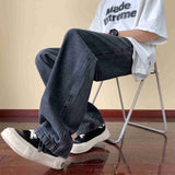Japanese Style Trend Y2k Baggy Straight Jeans Men's Summer New Wide Leg Solid Color Casual Denim Pants Male High Street Trousers aidase-shop
