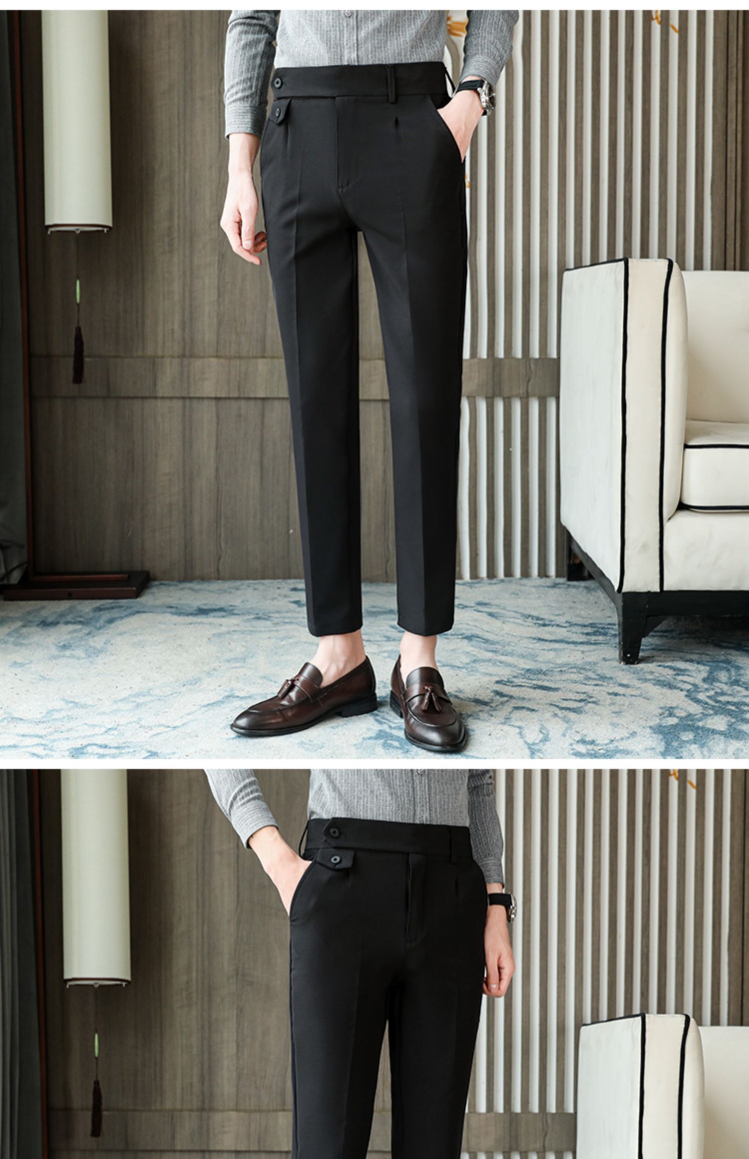 Aidase   2022 Brand Clothing Men Spring Stylecasual Nine Cent Trousers/Male Slim Fit High-Grade Pure Cotton Stripe Suit Pants Black Beige aidase-shop