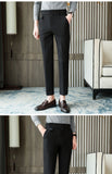 Aidase   2022 Brand Clothing Men Spring Stylecasual Nine Cent Trousers/Male Slim Fit High-Grade Pure Cotton Stripe Suit Pants Black Beige aidase-shop