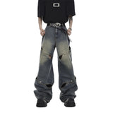 Wide Leg Jeans Pants Men Streetwear Baggy Distressed Denim Trousers Male Oversize Hollow Out Casual Korean Hip Hop aidase-shop