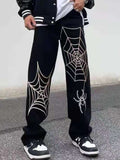 Summer Spider Web Embroidery Straight Casual Jeans Pants Men Women Vibe Style Ripped Loose Denim Trousers  New Streetwear