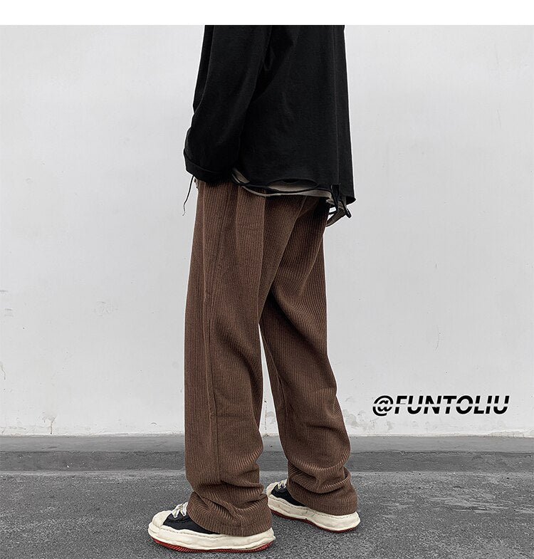 Spring Brown/Black Corduroy Pants Men Fashion Retro Casual Pants Men Streetwear Loose Hip Hop Straight Pants Mens Trousers M-2XL aidase-shop